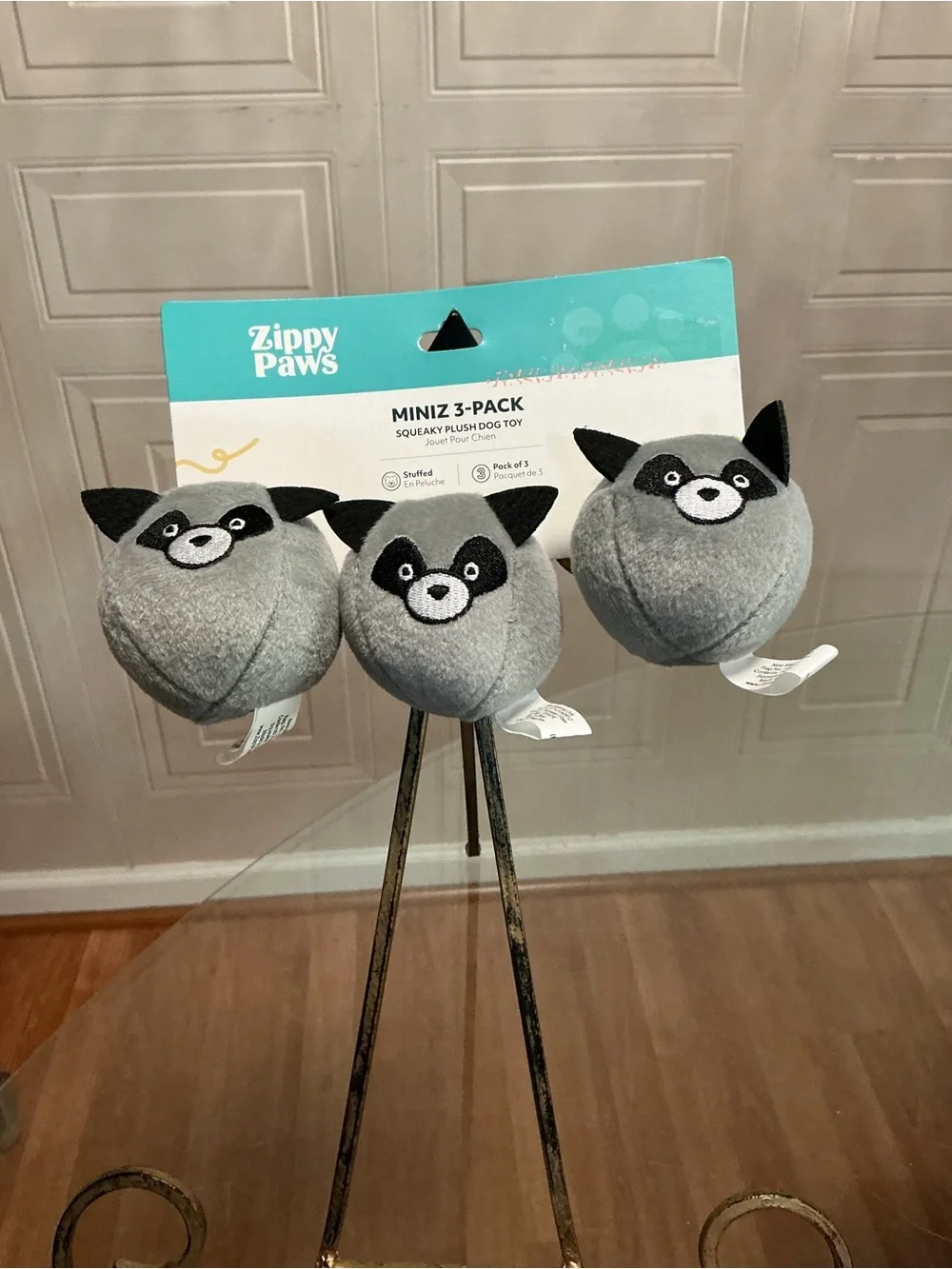 ZippyPaws 3-Pack MINIZ BUBBLE RACCOONS Squeaky Plush Dog Toy New -